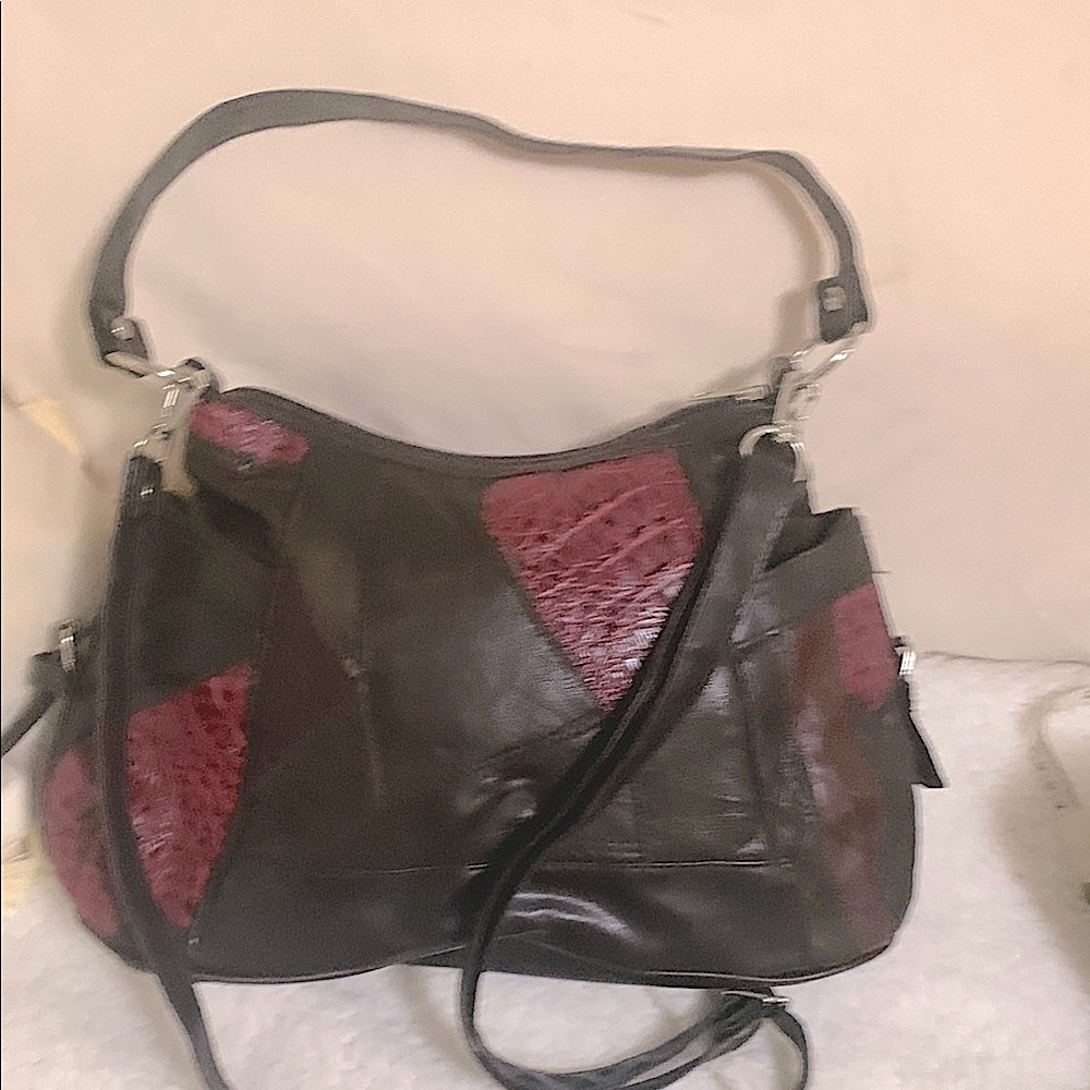 Chic brown and Red Patchwork Crossbody bag